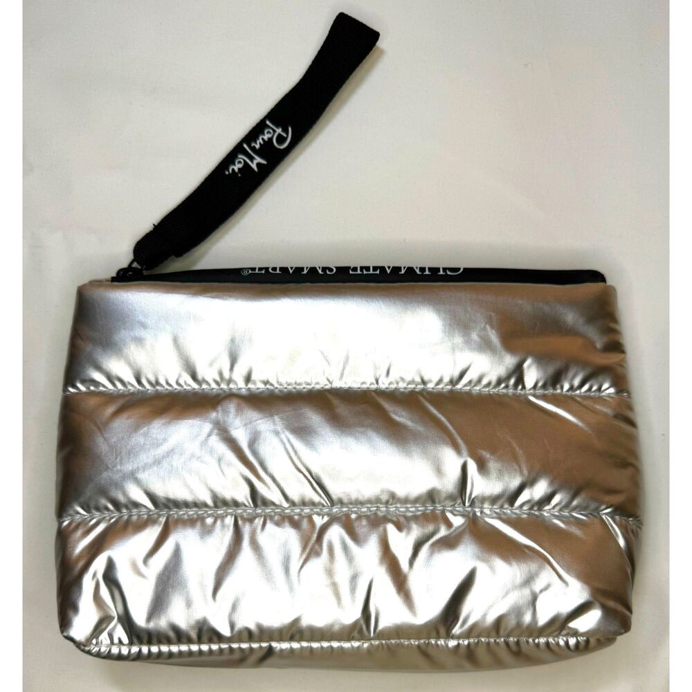 POUR MOI Climate-Smart Silver Metallic Puffer make up/travel bag